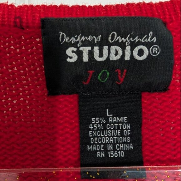 Studio Joy Dog Christmas Cardigan Womens Size Large Red Beaded Sweater - Picture 7 of 14